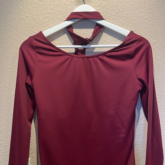 Balera Women’s Adult Burgundy Leotard with neck piece and back mesh detail Large - Picture 3 of 11
